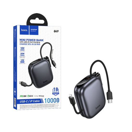 Hoco Magnetic Power Bank Q49 Peak with Type-C+Lightning Cable PD20W 10000mAh Metallic Gray